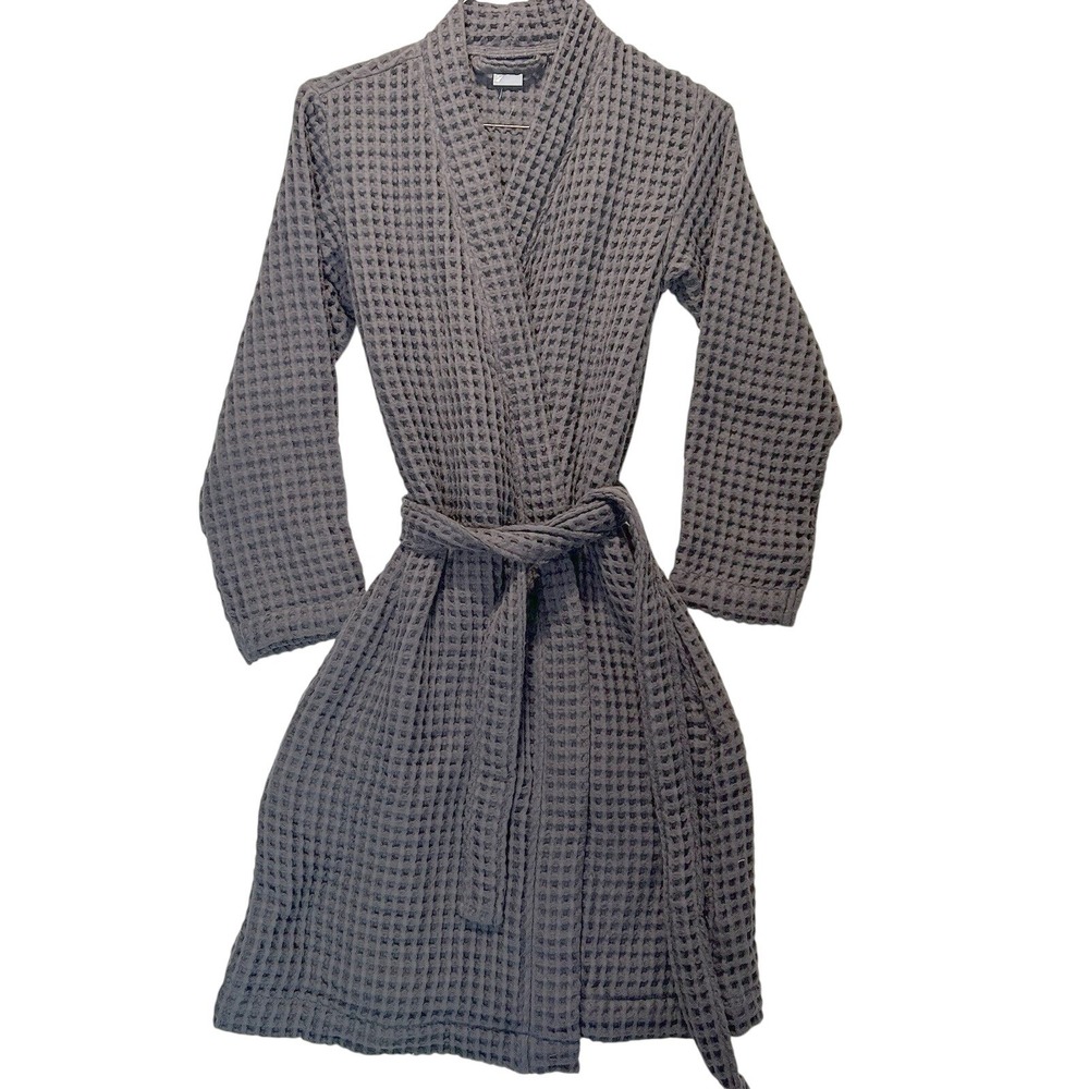 Brooklinen Dreamweave Waffle‎ Robe Belted Adult xs gray 100% Turkish Cotton